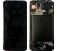 Дисплей Samsung A307F Galaxy A30s 2019 тачскрин сенсор черный в рамке Amoled оригинал переклеено стекло