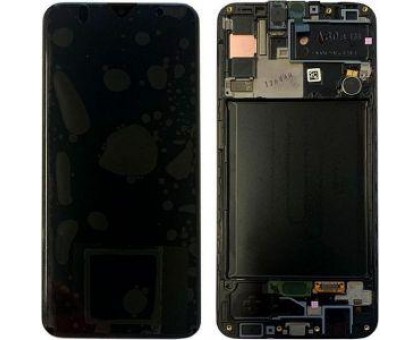 Дисплей Samsung A307F Galaxy A30s 2019 тачскрин сенсор черный в рамке Amoled оригинал переклеено стекло
