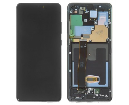 Дисплей Samsung G988B Galaxy S20 Ultra тачскрин сенсор черный в рамке серого цвета Cosmic Grey Amoled оригинал с фронтальной камерой