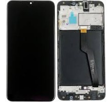 Дисплей Samsung A105F Galaxy A10 2019 Dual Sim тачскрин сенсор черный в рамке оригинал переклеено стекло