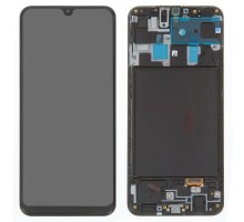 Дисплей Samsung A205F Galaxy A20 2019 тачскрин сенсор черный в рамке TFT копия (In-Cell)