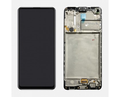 Дисплей Samsung A217F Galaxy A21s тачскрин сенсор черный в рамке оригинал переклеено стекло