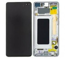 Дисплей Samsung G770F Galaxy S10 Lite тачскрин сенсор черный в рамке серебристого цвета Amoled оригинал переклеено стекло