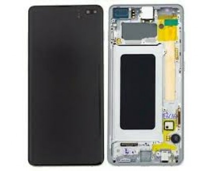 Дисплей Samsung G770F Galaxy S10 Lite тачскрин сенсор черный в рамке серебристого цвета Amoled оригинал переклеено стекло