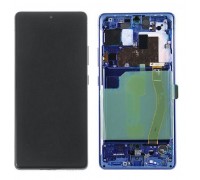 Дисплей Samsung G770F Galaxy S10 Lite тачскрин сенсор черный в рамке синего цвета Prism Blue Amoled оригинал переклеено стекло