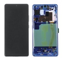 Дисплей Samsung G770F Galaxy S10 Lite тачскрин сенсор черный в рамке синего цвета Prism Blue Amoled оригинал переклеено стекло