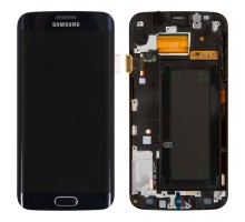 Дисплей Samsung G925F Galaxy S6 Edge тачскрин сенсор синий Black Sapphire в рамке Amoled оригинал переклеено стекло