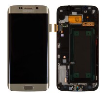 Дисплей Samsung G925F Galaxy S6 Edge тачскрин сенсор золотистый Gold Platinum в рамке Amoled оригинал переклеено стекло