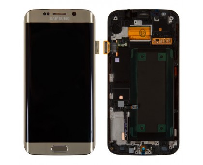 Дисплей Samsung G925F Galaxy S6 Edge тачскрин сенсор золотистый Gold Platinum в рамке Amoled оригинал переклеено стекло