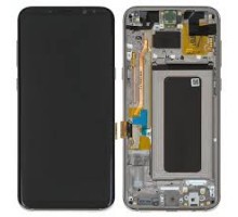 Дисплей Samsung G955F Galaxy S8+ тачскрин сенсор черный в рамке серебристого цвета Arctic Silver Amoled оригинал переклеено стекло