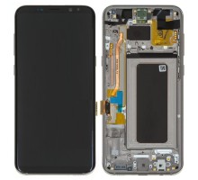 Дисплей Samsung G955F Galaxy S8+ тачскрин сенсор черный в рамке серого цвета Orchid Gray ( рамка копия ) Amoled оригинал переклеено стекло