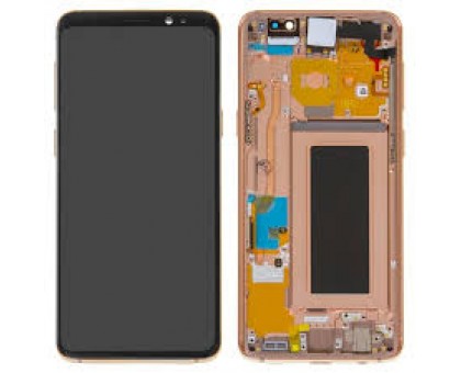 Дисплей Samsung G960F Galaxy S9 тачскрин сенсор черный в рамке золотистого цвета цвета Sunrise Gold ( рамка копия ) Amoled оригинал переклеено стекло