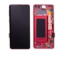 Дисплей Samsung G973F Galaxy S10 тачскрин сенсор черный в рамке красного цвета Cardinal Red Amoled оригинал переклеено стекло