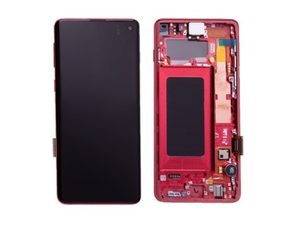 Дисплей Samsung G973F Galaxy S10 тачскрин сенсор черный в рамке красного цвета Cardinal Red Amoled оригинал переклеено стекло