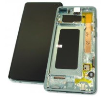 Дисплей Samsung G973F Galaxy S10 тачскрин сенсор черный в рамке зеленого цвета Prism Green Amoled оригинал переклеено стекло