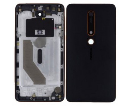 Задняя крышка Nokia 6.1 Dual Sim TA-1043/TA-1050 черная с шлейфом сканера отпечатка пальца