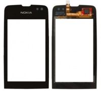 Тачскрін (сенсор) для Nokia 308 Asha / 309/310, чорний, з передньою панеллю сріблястого кольору