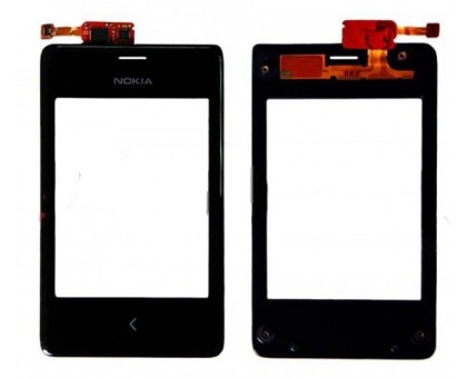 Touch screen (sensor) for Nokia 502 Asha Dual Sim, black, fastened with screws big ic (5mm) / small ic (4mm)