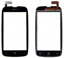 Тачскрин (сенсор) для Nokia 610 Lumia, чёрный, с передней панелью чёрного цвета, оригинал (Китай)