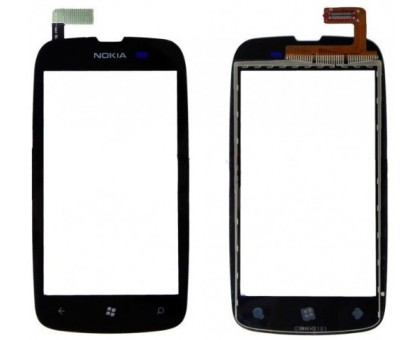 Тачскрін (сенсор) для Nokia 610 Lumia, чорний, з передньою панеллю сріблястого кольору кольору, оригінал (Китай)