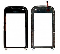 Тачскрін (сенсор) для Nokia C7-00, чорний, з передньою панеллю сріблястого кольору