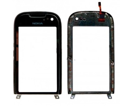 Тачскрін (сенсор) для Nokia C7-00, чорний, з передньою панеллю сріблястого кольору