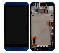 Дисплей HTC 801e One M7 + тачскрін (сенсор), чорний, в рамці синього кольору