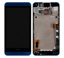 Дисплей HTC 801e One M7 + тачскрин (сенсор), черный, в рамке синего цвета