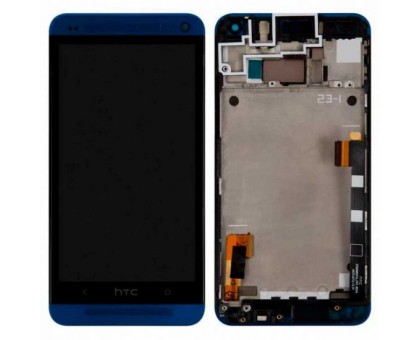Дисплей HTC 801e One M7 + тачскрін (сенсор), чорний, в рамці синього кольору