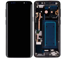 Дисплей Samsung G960F Galaxy S9 + тачскрин (сенсор), черный, в рамке, Midnight Black, Amoled, оригинал , переклеено стекло
