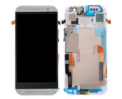 Дисплей для HTC One M8 + сенсорний екран, чорний, з передньою панеллю білого кольору