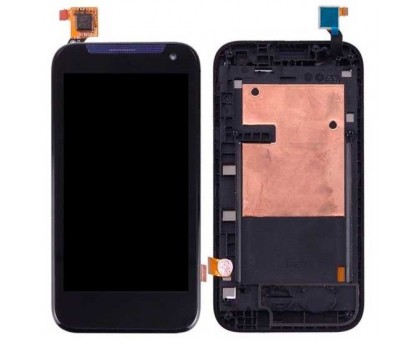 Дисплей HTC 310 Desire + тачскрін (сенсор), чорний, в рамці сріблястого кольору, 128 x 63,5mm