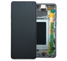 Дисплей Samsung G975F Galaxy S10+ + тачскрин (сенсор), черный, в рамке, Amoled, оригинал , переклеено стекло