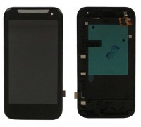 Дисплей HTC 310 Desire + тачскрин (сенсор), черный, в рамке синего цвета, 128 x 63,5mm