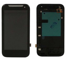 Дисплей HTC 310 Desire + тачскрин (сенсор), черный, в рамке синего цвета, 128 x 63,5mm