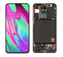 Дисплей Samsung A405F Galaxy A40 2019 + тачскрин (сенсор), черный, в рамке, Amoled, оригинал , переклеено стекло