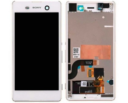Дисплей Sony E5603 Xperia M5 Dual Sim/E5606/E5633 + тачскрин (сенсор), белый, с передней панелью, оригинал