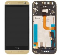 Дисплей HTC One M8 mini / One mini 2 + тачскрін (сенсор), чорний, в рамці золотистого кольору