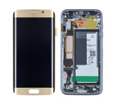 Дисплей Samsung G935F Galaxy S7 Edge + тачскрин (сенсор), золотистый, в рамке, Amoled, оригинал , переклеено стекло