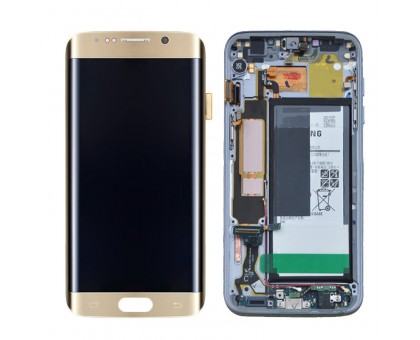 Дисплей Samsung G935F Galaxy S7 Edge + тачскрин (сенсор), золотистый, в рамке, Amoled, оригинал , переклеено стекло