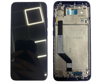 Дисплей Xiaomi Redmi Note 7 + тачскрін (сенсор), чорний, в рамці синього кольору, оригінал