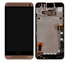 Дисплей для HTC 801e One M7 + touchscreen, чёрный, с передней панелью золотистого цвета
