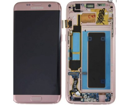 Дисплей Samsung G935F Galaxy S7 Edge + тачскрін (сенсор), рожеве золото, Pink Gold, в рамці, OLED, копія хорошої якості