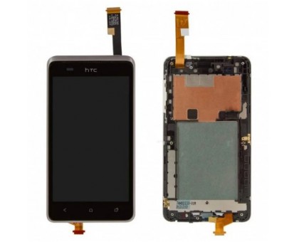 Дисплей HTC 400 Desire Dual Sim / T528w One SU + тачскрін (сенсор), чорний, в рамці блакитного кольору